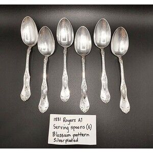Antique 1881 Rogers A1 Silverplate (6) Teaspoons Blossom Pattern No Mono Art Nou